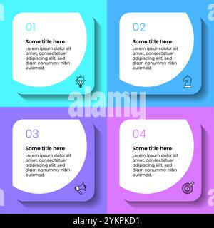 Modèle d'infographie avec icônes et 4 options ou étapes. Carrés. Peut être utilisé pour la mise en page de flux de travail, le diagramme, la bannière, la conception Web. Illustration vectorielle Illustration de Vecteur