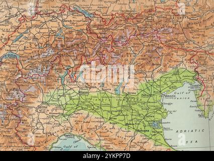 Une carte géographique vintage du milieu du XXe siècle montrant la Suisse. Banque D'Images