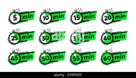 Jeu de minuteries, 5, 10, 15, 20 minutes sur l'aiguille du minuteur. Vecteur Illustration de Vecteur