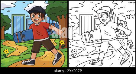 Skateboard Boy Coloring page illustration colorée Illustration de Vecteur