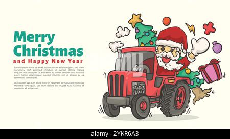 santa clause ride tracteur pour chirstmas fermier et bonne carte de voeux de nouvelle année et illustration vectorielle de modèle de page web Illustration de Vecteur