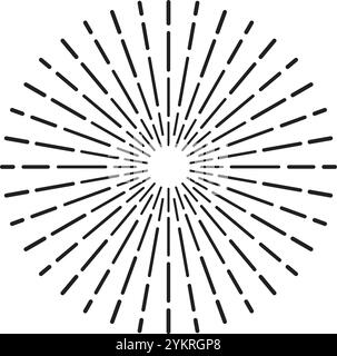 Élément de conception rétro Starburst rayonnant du centre créant un éclat de soleil vibrant ou un effet d'explosion de feu d'artifice, idéal pour vintage ou abstrait Illustration de Vecteur