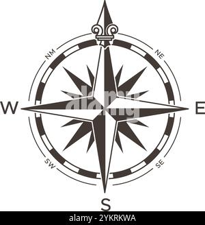 Conception classique de rose de boussole indiquant les quatre directions cardinales, idéal pour la navigation, le voyage et les thèmes d'exploration Illustration de Vecteur