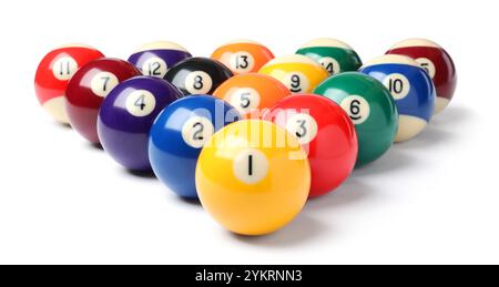 Jeu de boules de billard sur fond blanc Banque D'Images