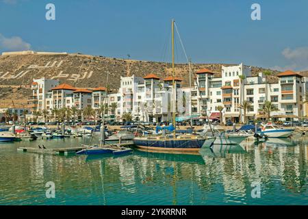 Le port de plaisance public d'Agadir dans la province de Souss-Massa, sud-ouest du Maroc, Afrique. Banque D'Images