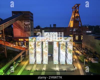 Installation artistique temporaire Global Gate sur le site du patrimoine mondial de l'UNESCO Zeche Zollverein, interprétation du Tor Tor de Brandebourg faite de 37 freigh Banque D'Images