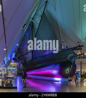 Une photo du bateau Gjoa au Welcome Abord! Exposition du Musée Fram Banque D'Images