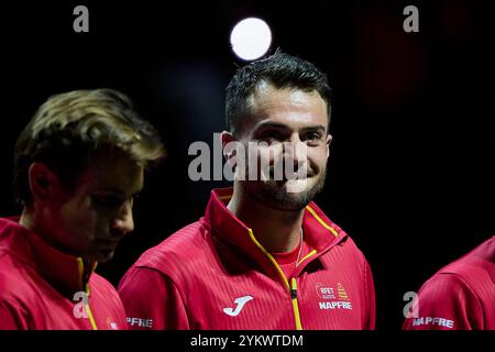 Pedro Martinez de l'équipe espagnole vu en action lors des quarts de finale Coupe Davis finale 8 matchs simples 1 le 19 novembre 2024 Martin Carpena Arena . Banque D'Images