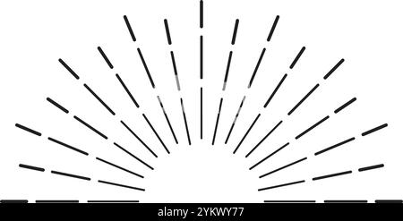 Élément de conception Sunburst avec des lignes radiales émanant d'un point central, formant une forme de demi-cercle avec de courtes lignes horizontales à la base Illustration de Vecteur