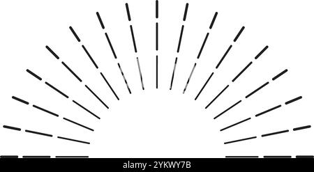 Les lignes pointillées noires rayonnent vers l'extérieur dans un motif d'éclat de soleil semi-circulaire, créant un élément de design rétro sur un fond blanc, adapté pour Illustration de Vecteur