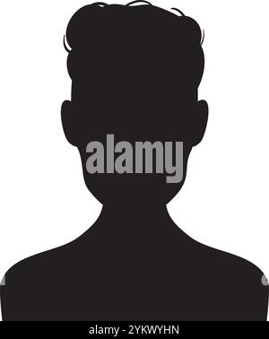 Buste silhouette noire du jeune homme face à l'avant, design simple et élégant représentant l'anonymat, la vie privée et l'identité en ligne Illustration de Vecteur