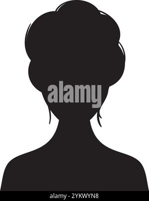 Silhouette noire élégante d'une femme aux cheveux bouclés dans un chignon, représentant l'anonymat et l'identité en ligne, parfait pour les médias sociaux et le numérique Illustration de Vecteur