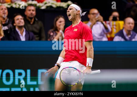 Malaga, Espagne. 19 novembre 2024. MALAGA, ESPAGNE - 19 NOVEMBRE : Rafael Nadal d'Espagne en action lors de la finale de la Coupe Davis au Palacio de Deportes Jose Maria Martin Carpena le 19 novembre 2024 à Malaga, Espagne. (Photo de Jose-Luis Contreras/MB Media/) crédit : MB Media solutions/Alamy Live News Banque D'Images