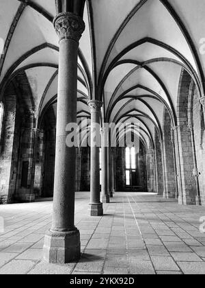 Le Hall d'hôtes, Mont Saint Michel, France, en monochrome Banque D'Images