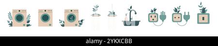 Illustration d'art plat vectoriel mettant en vedette des appareils et des services publics écologiques. Illustration de Vecteur