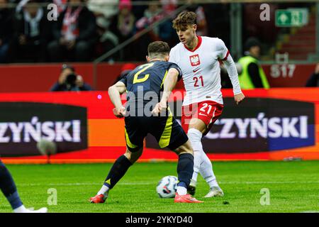 Anthony Ralston, Nicola Zalewski vus lors d'un match de l'UEFA Nations League entre les équipes nationales de Pologne et d'Écosse au PGE Narodowy (Maciej Rogowski) Banque D'Images