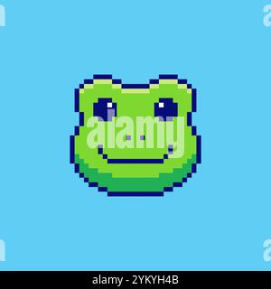 Design d'actif de jeu Pixel art Cute Frog face Illustration de Vecteur