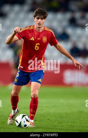 Albacete, Espagne. 19 novembre 2024. Javi Guerra d'Espagne U21 vu en action lors du match entre l'Espagne U21 et le Danemark U21 à l'Estadio Municipal Carlos Belmonte. Score final : Espagne U21 2 :1 Danemark U21 crédit : SOPA images Limited/Alamy Live News Banque D'Images