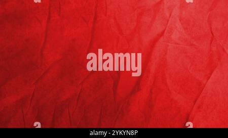 Modèle d'affiche froissée en papier rouge, maquette de feuille de papier froissée collée vierge. Fond de papier froissé fabriqué à partir d'une feuille rouge sang de papier d'emballage. Banque D'Images