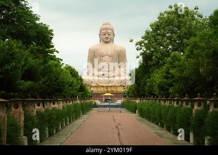 Une statue de grand Bouddha de 64 pieds de haut dans une posture de méditation qui a fait d'un mélange de grès et de granit rouge par l'artiste V. Ganapati Sthapati de 1982 à 1989, situé à Bodhgaya, Bihar, Inde. Banque D'Images