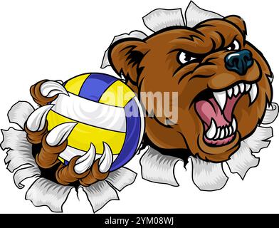 Bear Volleyball volley Claw Grizzly Mascot Illustration de Vecteur