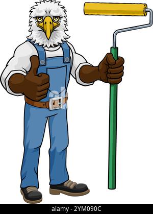 Eagle Painter Decorator Paint Roller Mascot Man Illustration de Vecteur