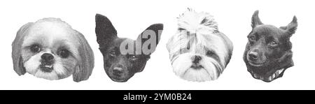 Ensemble de têtes de chien demi-teintes rétro. Effet de photocopie en pointillés Illustration de Vecteur