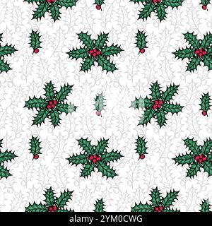 Merry Christmas holly Berry modèle sans couture pour textile ou scrabooking. Noël holly Berry verdure Illustration de Vecteur