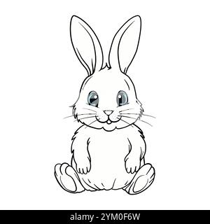 Illustration de contour d'un lapin mignon, idéal pour les livres de coloriage, les autocollants et les projets des enfants. Design simple et charmant avec de grands yeux. High-qu Illustration de Vecteur
