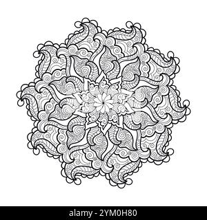 Beau mandala. Isolé sur fond blanc. Dessin linéaire noir et blanc. Pour la conception de livre de coloriage, méditation, yoga, autocollants de tatouage, etc VEC Illustration de Vecteur