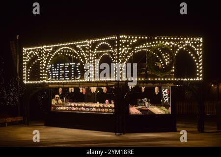 Londres, Royaume-Uni. 19 novembre 2024. Un étal de bonbons de Noël devant la centrale électrique de Battersea. Crédit : Vuk Valcic/Alamy Live News Banque D'Images