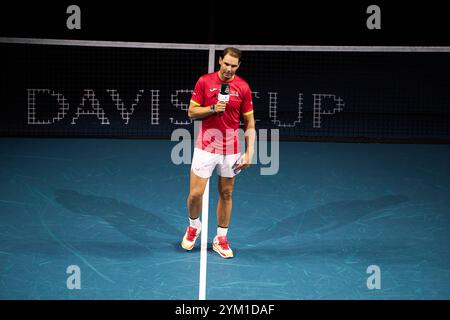 MALAGA, ESPAGNE - 19 NOVEMBRE : Rafael Nadal de Team Spain lors de ses adieux après le quart de finale entre les pays-Bas et l'Espagne lors de la finale de la Coupe Davis au Palacio de Deportes Jose Maria Martin Carpena le 19 novembre 2024 à Malaga, Espagne. (Photo de QSP) Banque D'Images