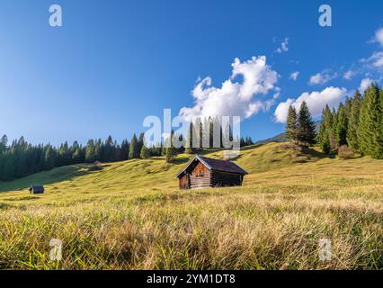 Buckelwiesen mit Heustadel BEI Krün, Mittenwald, Bayern, Deutschland, Europa Buckelwiesen mit Heustadel BEI Krün, Mittenwald, Bayern, Deutschland, EUR Banque D'Images