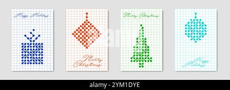 Set carte de Noël dans un style géométrique minimaliste moderne, texture de papier carré coloré dans le style de dessin des enfants. Joyeuses vacances d'hiver sur le thème du nouvel an Illustration de Vecteur