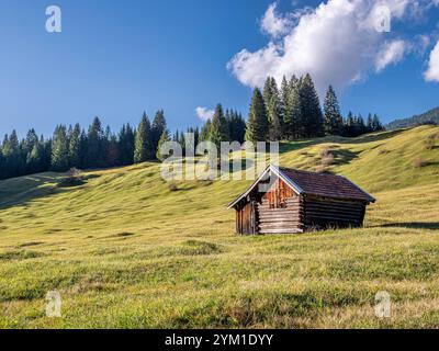 Buckelwiesen mit Heustadel BEI Krün, Mittenwald, Bayern, Deutschland, Europa Buckelwiesen mit Heustadel BEI Krün, Mittenwald, Bayern, Deutschland, EUR Banque D'Images