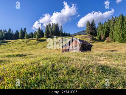 Buckelwiesen mit Heustadel BEI Krün, Mittenwald, Bayern, Deutschland, Europa Buckelwiesen mit Heustadel BEI Krün, Mittenwald, Bayern, Deutschland, EUR Banque D'Images