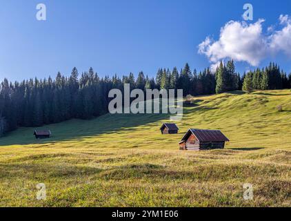 Buckelwiesen mit Heustadel BEI Krün, Mittenwald, Bayern, Deutschland, Europa Buckelwiesen mit Heustadel BEI Krün, Mittenwald, Bayern, Deutschland, EUR Banque D'Images