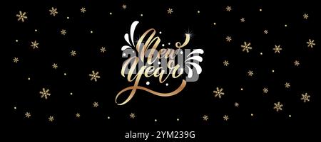 Bonne année lettrage à la main calligraphie. Elément d'illustration de vacances vectoriel. Élément typographique pour bannière, affiche. Illustration de Vecteur