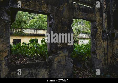 Maisons abandonnées à Armero, Tolima, Colombie, une ville fantôme laissée en ruines après l'éruption volcanique du Nevado del Ruiz de 1985. Banque D'Images