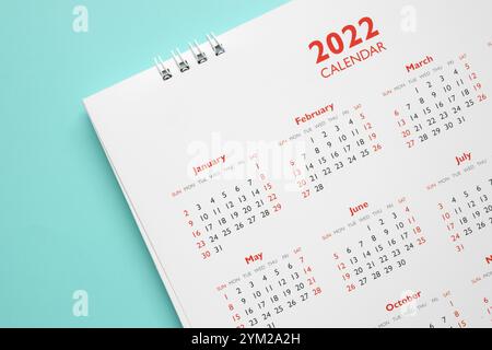 page de calendrier 2022 sur fond bleu concept de rendez-vous de planification d'entreprise Banque D'Images