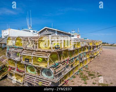 Les pièges à homard dans la marina sont Neils Harbor sur le sentier Cabot sur l'île du Cap-Breton en Nouvelle-Écosse au Canada Banque D'Images