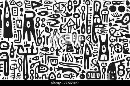 motif de style noir et blanc, dans le style de keith haring Illustration de Vecteur