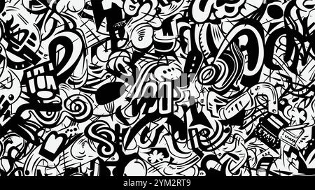 Abstrait étiquette et lettre vecteur Graffiti Seamless Pattern, rétro Street Art Design dans le style Old School pour T-shirt, textile Illustration de Vecteur