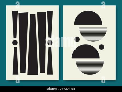 Set d'illustration minimaliste du milieu du siècle. Formes noires géométriques simples sur fond beige Illustration de Vecteur