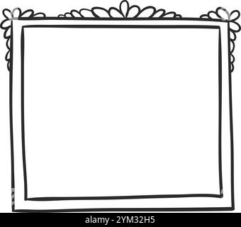 Cadre rectangulaire avec un design dessiné à la main avec des accents floraux, offrant une bordure simple mais élégante sur un fond blanc propre, idéal pour addi Illustration de Vecteur