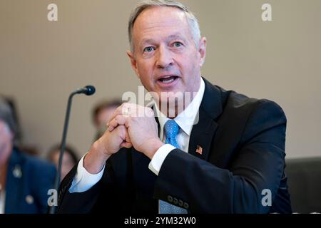 Washington, États-Unis. 20 novembre 2024. Martin O'Malley, commissaire à l'administration de la sécurité sociale, prend la parole lors d'une audience du sous-comité des crédits de la Chambre sur le travail, la santé et les services sociaux, l'éducation et les agences connexes sur l'administration de la sécurité sociale (SSA) au Capitole des États-Unis à Washington, DC, le mercredi 20 novembre 2024. O'Malley démissionne de son poste de chef de la SSA le 29 novembre pour se présenter à la présidence du Comité national démocrate. Photo de Bonnie Cash/UPI crédit : UPI/Alamy Live News Banque D'Images