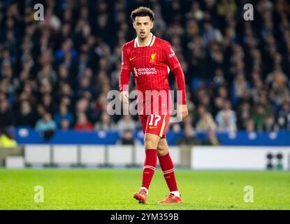 EFL Carabao Cup égalité entre Brighton et Hove Albion et Liverpool à l'American Express Stadium, Brighton, Royaume-Uni - 30 octobre 2024 - Curtis Jones de Liverpool en action pendant le match usage éditorial seulement. Pas de merchandising. Pour Football images, les restrictions FA et premier League s'appliquent inc. aucune utilisation d'Internet/mobile sans licence FAPL - pour plus de détails, contactez Football Dataco Banque D'Images
