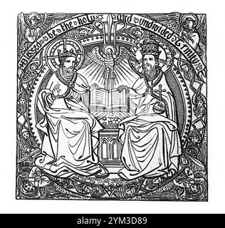 Illustration en noir et blanc de la Sainte Trinité le Père, le fils et le Saint-esprit du livre antique la vie des Pères, des Martyrs et des autres Princip Banque D'Images