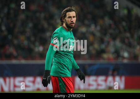 Grzegorz Krychowiak du FC Lokomotiv Moscou lors du match de l'UEFA Champions League entre le FC Lokomotiv Moscou et le FC Bayer 04 Leverkusen au Stadi Banque D'Images