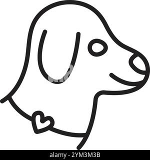 Icône de ligne unique de museau de chien, chiot mignon avec des oreilles disquettes, trait modifiable noir, pictogramme monochrome vectoriel simple, illustration de contour Illustration de Vecteur